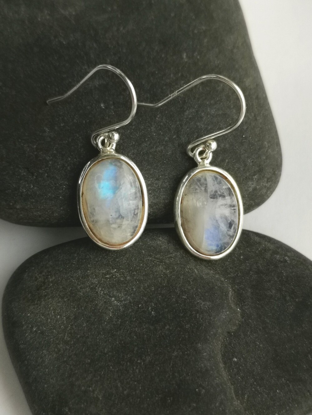 Moonstone Dangle Drop Earrings In Sterling Silver